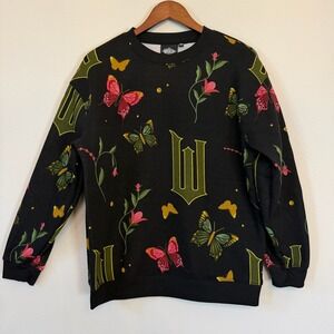 Wicked Sweatshirt Womens Medium Black Butterfly Floral Fleece Fairy Whimsigoth